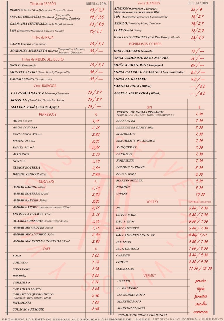 Bebidas y vinos - El Museo Burger Bar