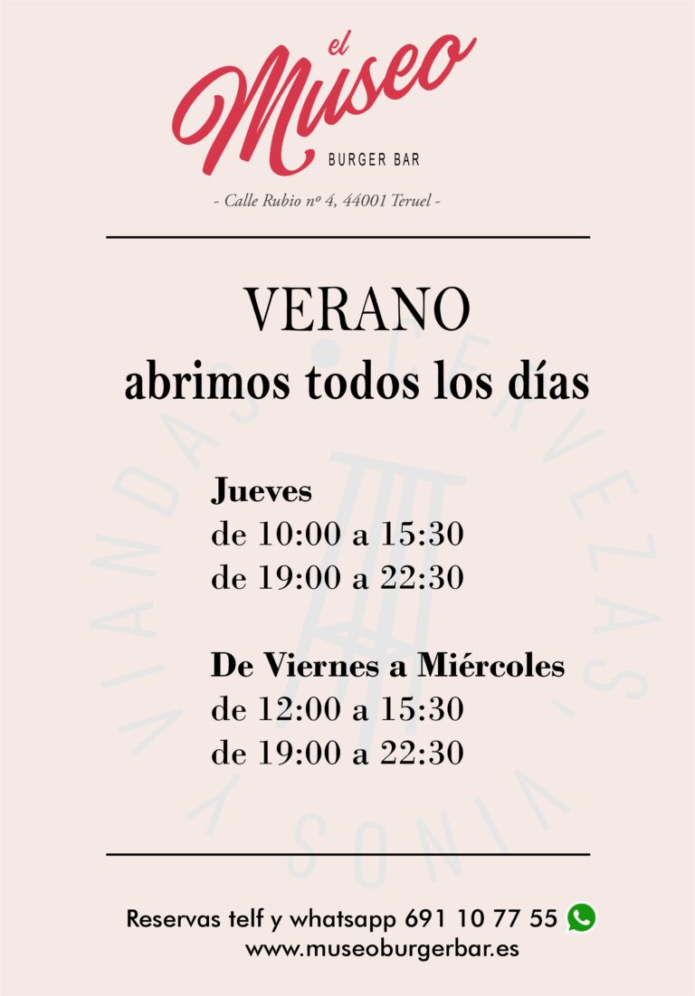 Horario Verano 2025 - Museo Burger Bar