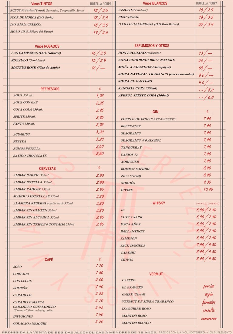 BEBIDAS septiembre 2026 - Museo Burger Bar